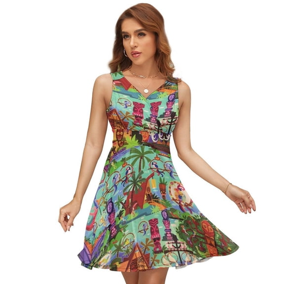 Tiki Hut Vintage Retro Art Dress Fashion Beach Long Dresses Female Party Printed Sundress