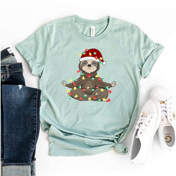 Sloth Christmas Lights T-shirt Shirt Lover Gift Funny Tee Holiday Top Merry T-shirts Mom Racoon Cute Animal Gifts