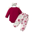 thumbnail image 5 of Gyratedream Newborn Baby Girl 3PCS Outfits Clothes Infant Girl Outfits Long Sleeve Ruffle Romper + Floral Pants + Headband Set, 5 of 8