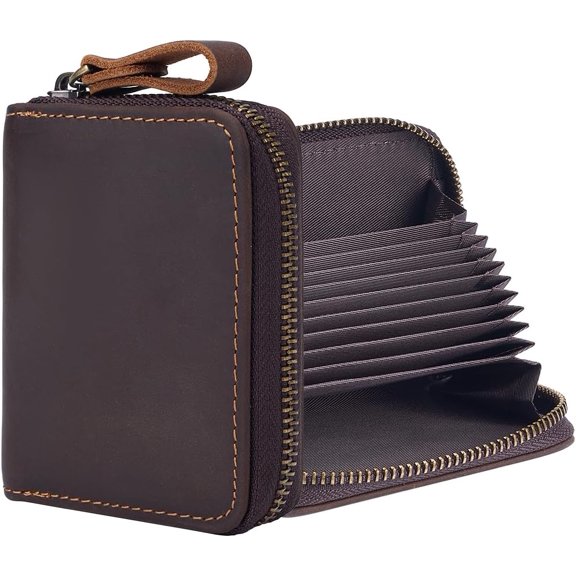 Slots Genuine Leather Credit Card Holder Case Rectangle Crazy Horse Rfid Card Wallet Coffee Travel Passport Wallets Small Card Case With Zipper for DIY Women Men Home Business