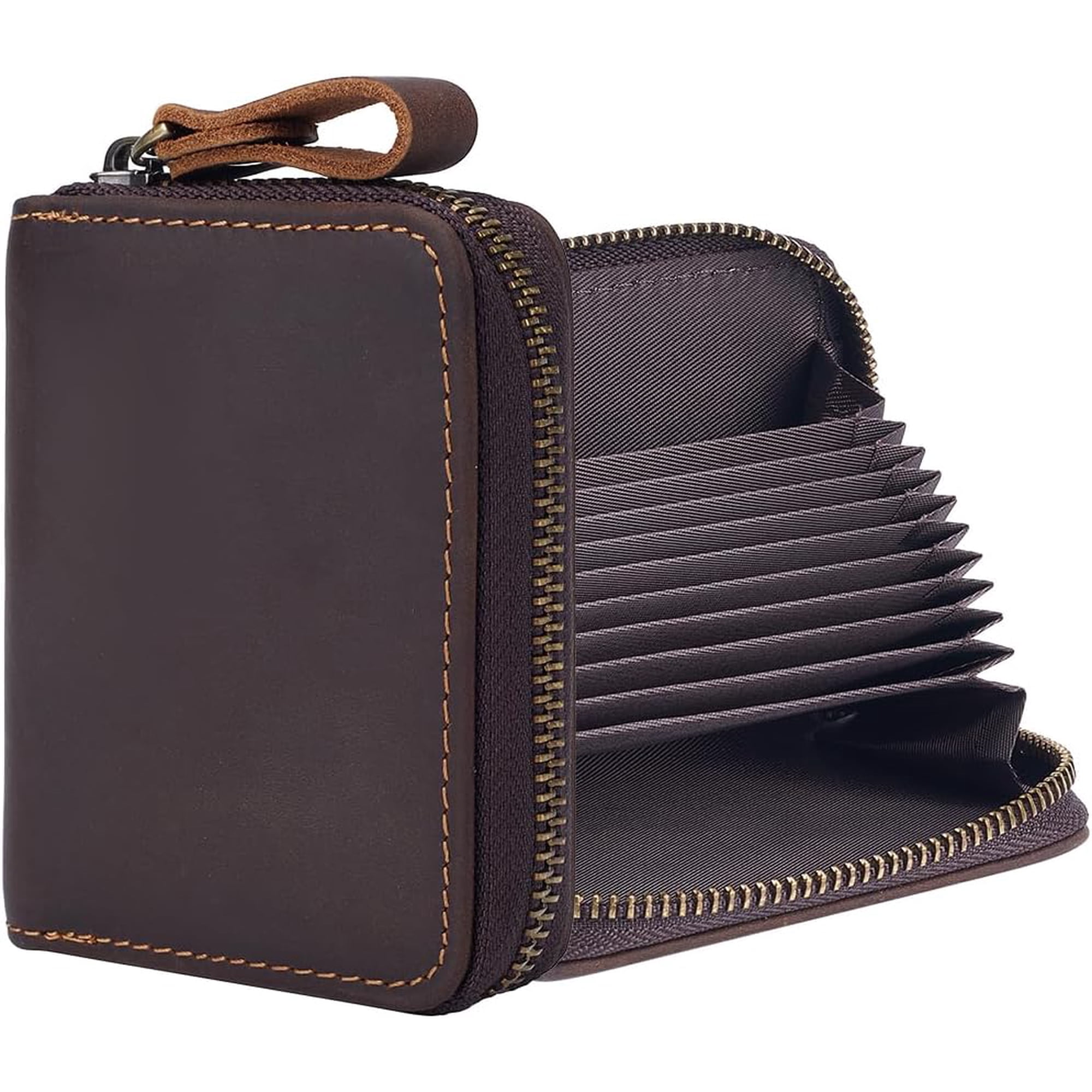 DIY Slots Genuine Leather Credit Card Holder Case Rectangle Crazy Horse Rfid Card Wallet Coffee Travel Passport Wallets Small Card Case With Zipper for Women Men Home Business