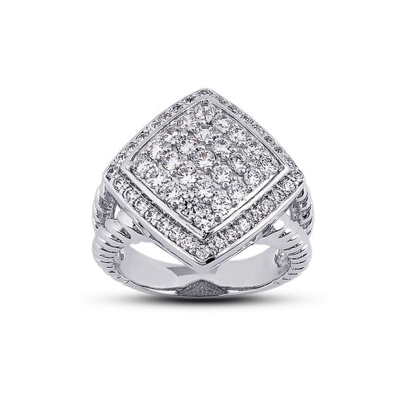 Pave Set Diamond Engagement Ring, Square Shape Ring, Twisted Rope Band Ring, Split Shank Ring, Women's Cocktail Dome Ring, 925 Sterling Silver, 2.3 Ct Simulated Diamond
