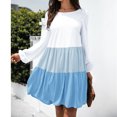 thumbnail image 3 of Vestido de manga larga para mujer, bloque de color, cuello redondo, fluido, escalonado, ajuste holgado, vestido plisado fluido, 3 of 6