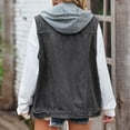 thumbnail image 4 of Women Pure Color Denim Vest with Detachable Hood Casual Plain Color Female Hooded Denim Vest Black Gray L, 4 of 6