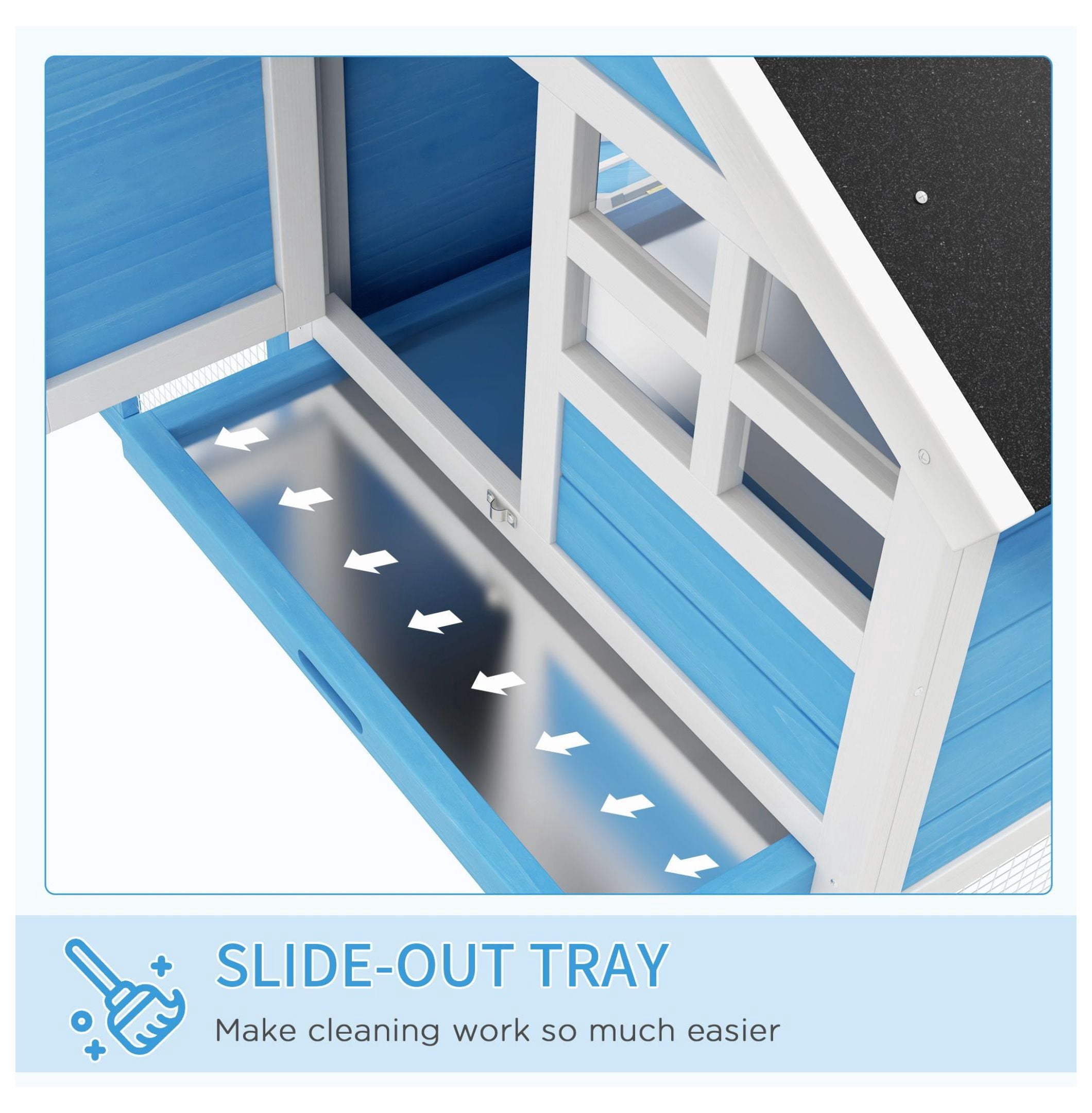 Indoor Rabbit Enclosure, Outdoor Hutch Inch Bunny Cage with Waterproof Roof Run Removable Tray Ramp Light Blue