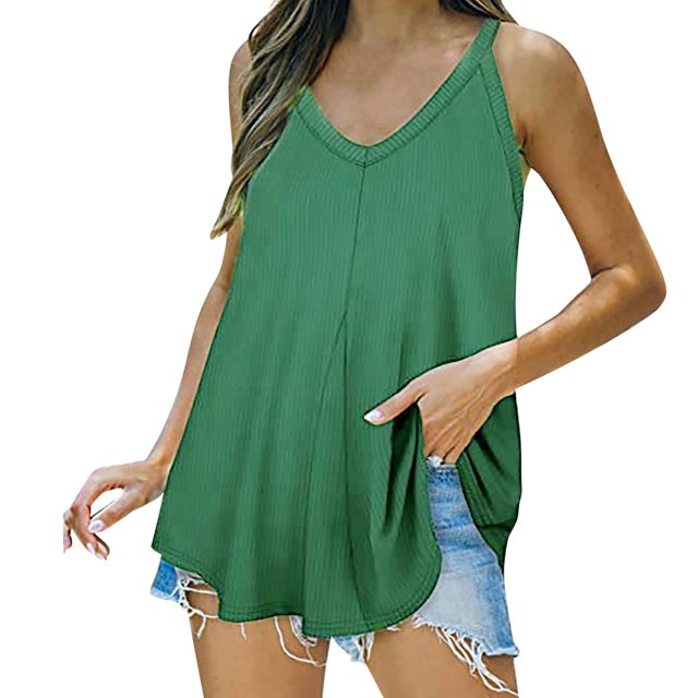 Gibobby Mujeres Color sólido causal camisa O cuello Sleeveless T camisas Casual Tank Tops Fashion elegante camiseta de Top(Verde,M)