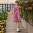 thumbnail image 4 of ZACPNCV Girls Dress Short Sleeve Solid Color Tunic A-Line Tiered Swing Dress Pleated Summer Dresses Vacation Hot Pink 13-14 Years, 4 of 7