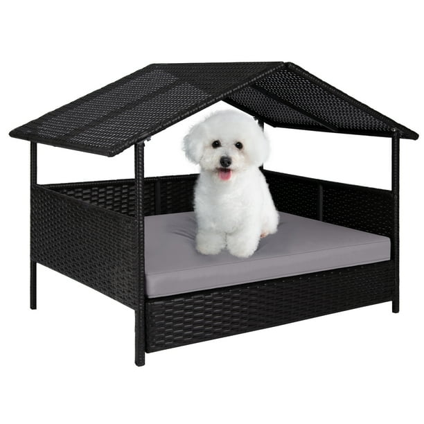 Wicker Dog Pet House Shade Canopy Rattan Sofa Bed for Indoor/Outdoor ...