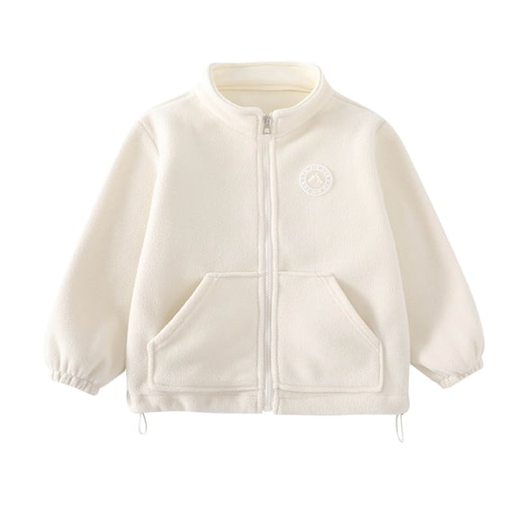 HAiming Boys Girls Plush Jacket Coat Long Sleeve Full Zip Stand Collar Soft Warm Casual Outwear Drawstring with Pockets