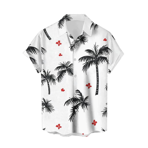 Mens Manga Corta Botón Abajo Camisas Casual Suelto Impreso Cardigan Girar Cuello Blusa, Transpirable para el Entrenamiento