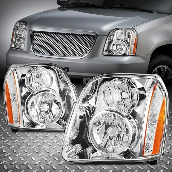 NUVISION for 07-14 GMC Yukon XL 1500 Denali Chrome Housing Amber Corner Headlight Lamps