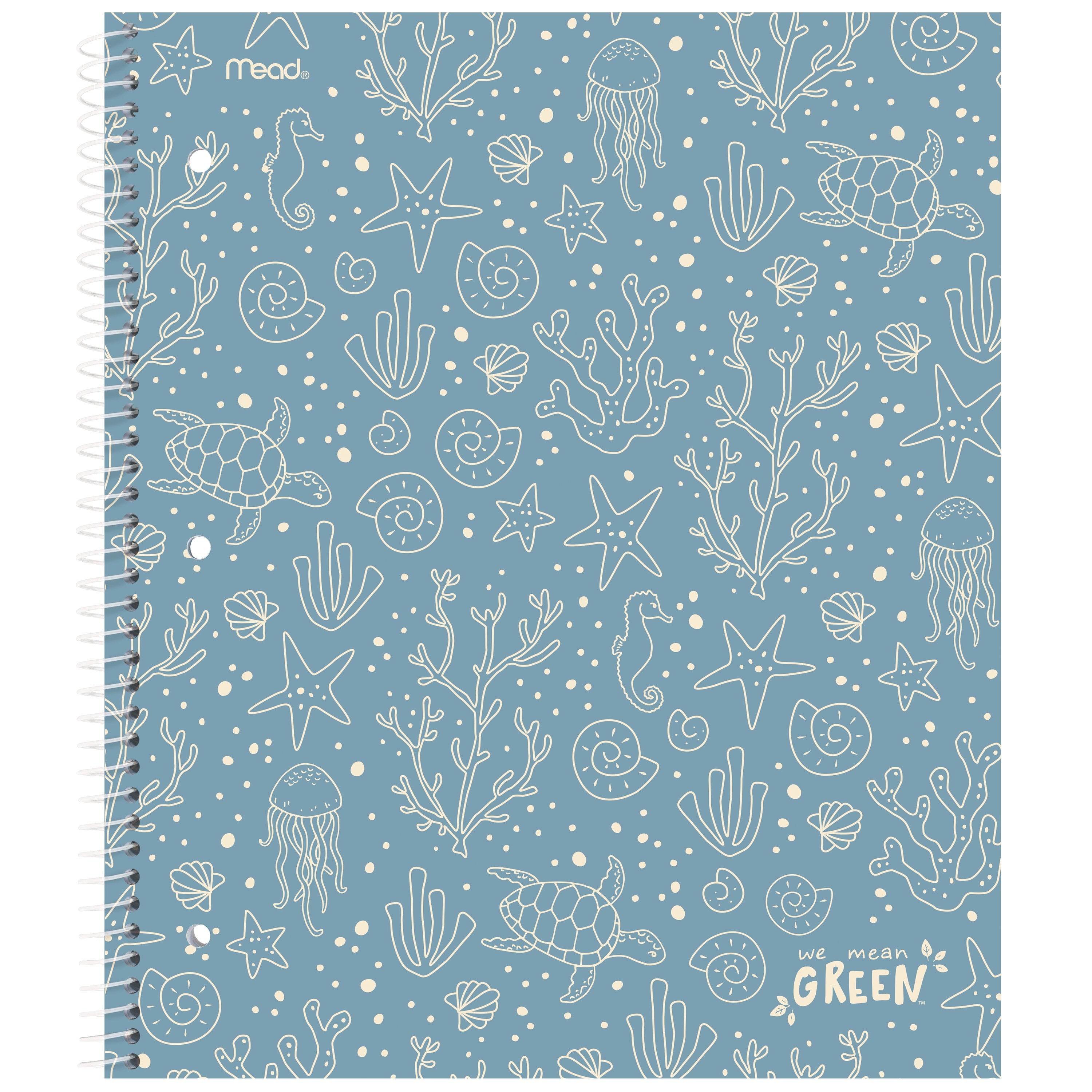 Mead We Mean Green Notebook, 1 Subject, Wide Ruled, 10 1/2" x 8", Blue