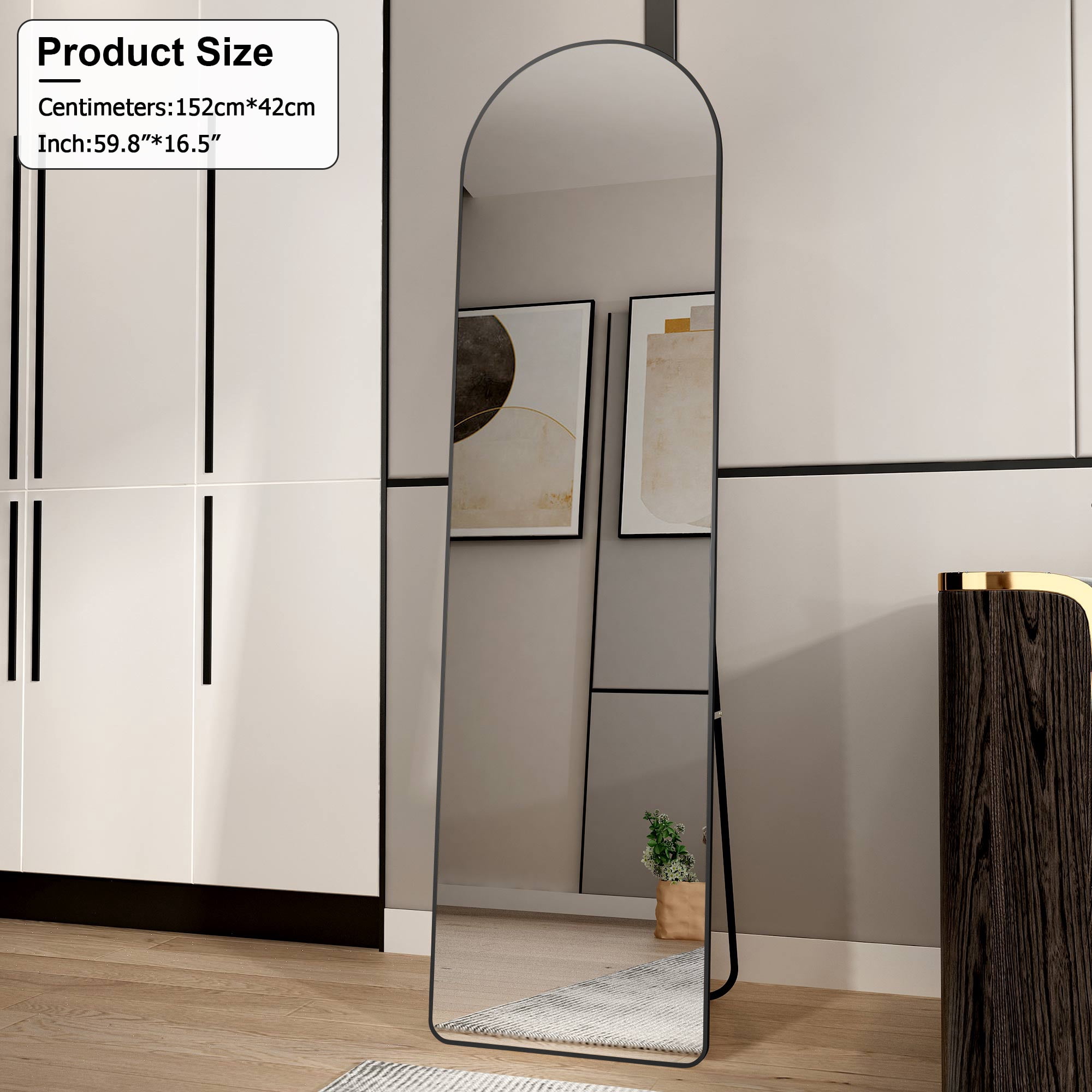 59.8"x16.5" Arched Full Length Floor Mirror,Full Body Mirror Floor Mirror Standing Hanging,Black