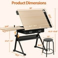 thumbnail image 2 of HomGarden Wood Adjustable Drafting Table W/Power Outlet & Stool, Tiltable Slide-Out Tabletop Drawing Desk for Indoor Home Office Beige, 2 of 12