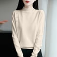 thumbnail image 4 of Outfmvch Turtleneck Sweater Women Long-sleeve Turtleneck Sweater Solid Color Loose Tops Basic Thermal Underwear Tops Basic Layering Knit Top Classic-fit Thermal Underwear for Womena3_beige L, 4 of 6