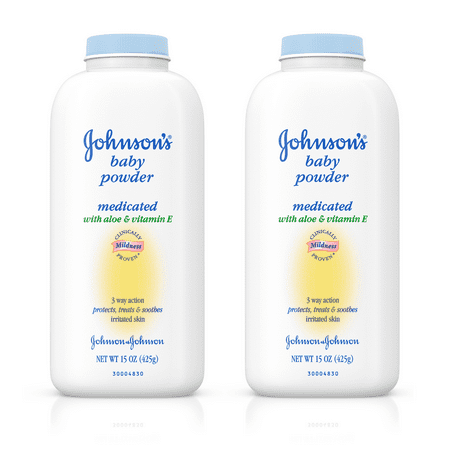 (2 pack) Johnson's Baby Powder With Aloe Vera & Vitamin E For After Bath, 15