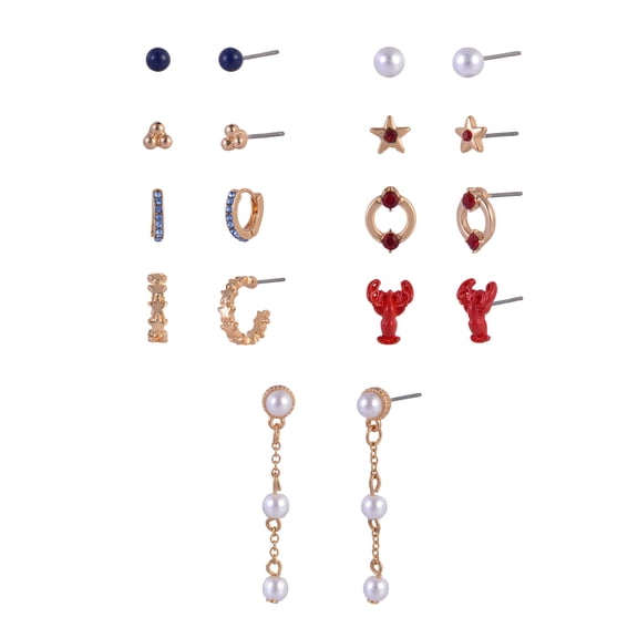 No Boundaries Goldtone 9-On Lobster and Linear Multi Earring Set
