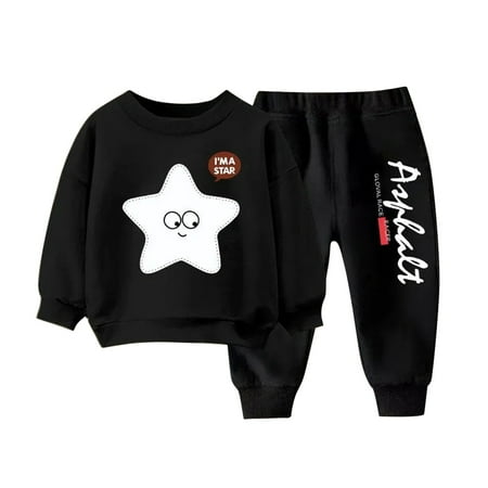 

Atogsazn 2 Piece Jogger Clothes Set for Toddler Boy Girl Long Sleeve Crewneck Fleece Tops+Pants Fall Winter Warm Sport Sweatsuit C-Black 3-4 Years on Clearance