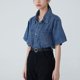 thumbnail image 4 of Camisa vaquera Rimocy Ol Office para mujer, verano 2023, blusa de manga corta con cuello vuelto, chaqueta vaquera abotonada a la moda para mujer, 4 of 6