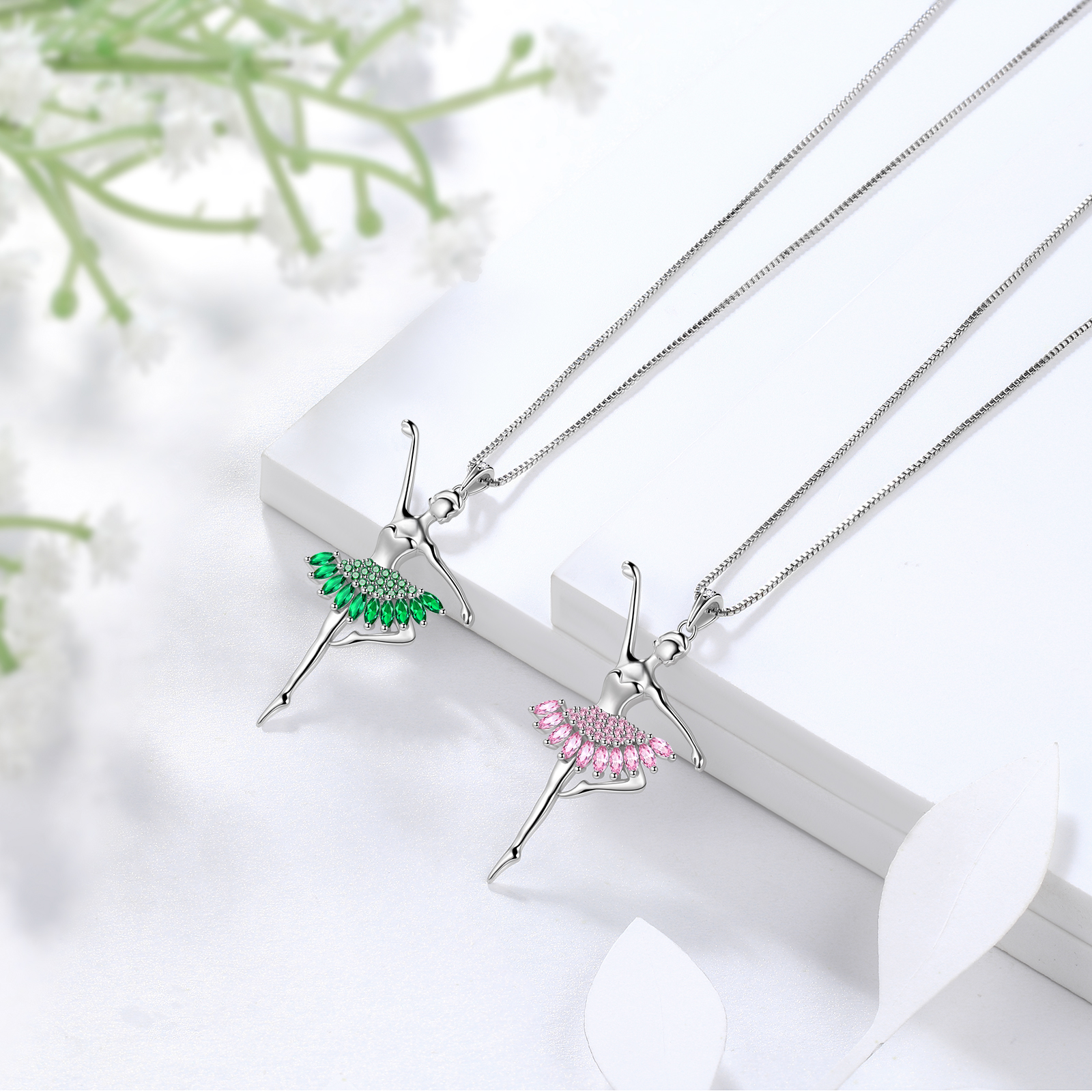 Juwaliy Pink Ballet Dancer Pendant Necklace, 925 Silver photo 8