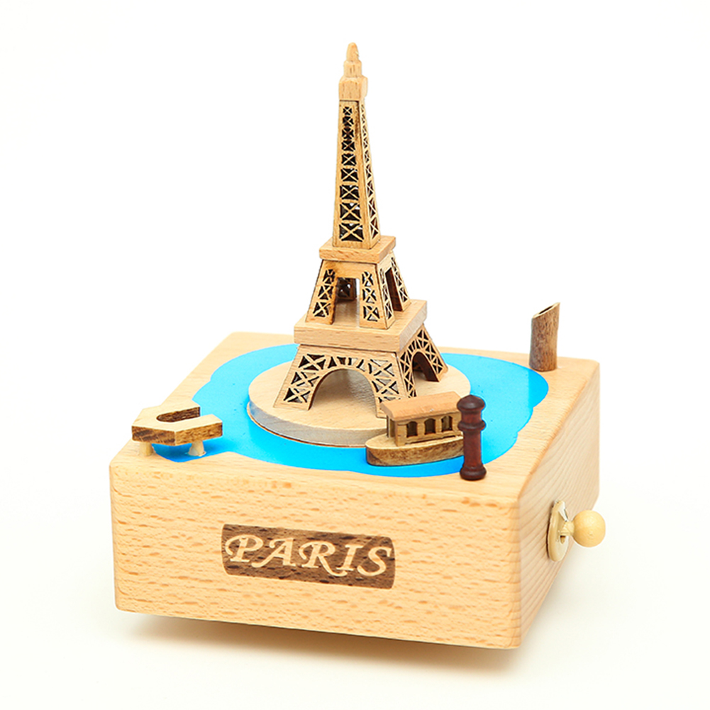 Christmas Wooden Eiffel Tower Rotating Music Boxes Creative Birthday