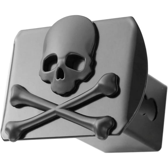 LFPartS Metal Skull Crossbones Emblem Trailer Hitch Cover (Fits 2" Receiver, Black)