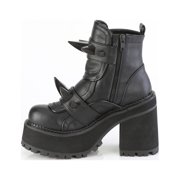 Demonia ASSAULT-72 Women's 4 3/4 Block Heel Cleated Black Vegan Leather Platform Ankle Boots with Rubber Claw Spikes