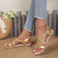 thumbnail image 4 of Rokment Metallic Woven Leather Wedge Flip Flops Stylish Casual Leather Comfortable Low Heel Dressy Sandals with Adjustable Back Strap Yellow Size 6.5, 4 of 8
