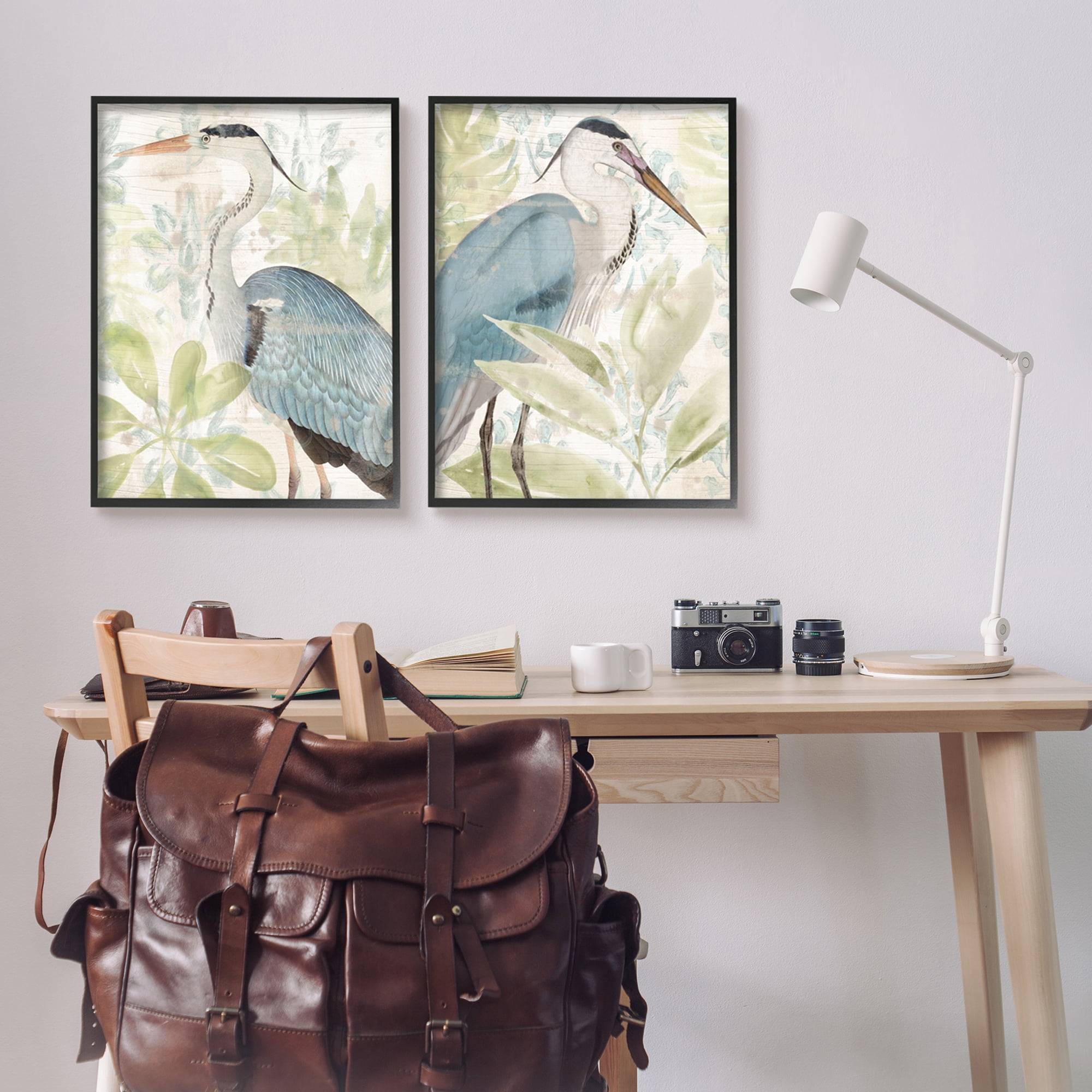 Stupell Industries Cranes & Tropical Plants Animals & Insects Painting Black Framed Art Print Wall Art, 24 x 30
