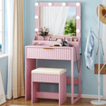 thumbnail image 4 of Tcbosik 27" Vanity Desk with Charging Station, Lighted Mirror and Cushioned Stool, Makeup Dressing Table with Drawer, Easy Assembly, Apple Pink, 4 of 6