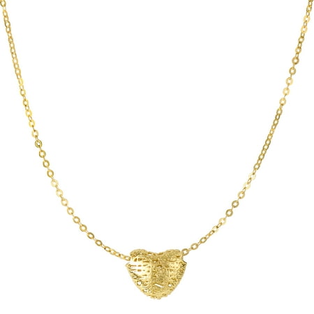 JewelryAffairs 14k Yellow Gold Textured Puffed Heart Pendant On 17 Necklace
