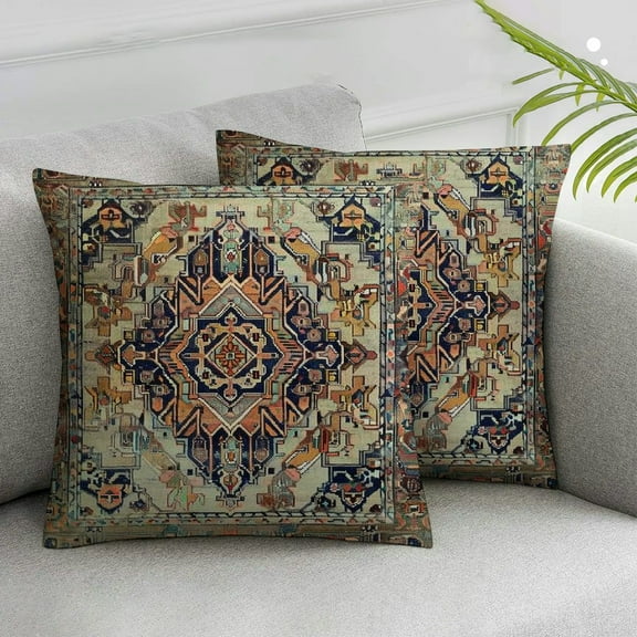 Acheng Aztec Terracotta Boho Throw Pillow Covers Vintage Persian Rust Retro Carpet Decorative Pillows Square Pillow Cases Farmhouse Accent Home Decor for Bedroom Couch Sofa Porch,2 pcs White