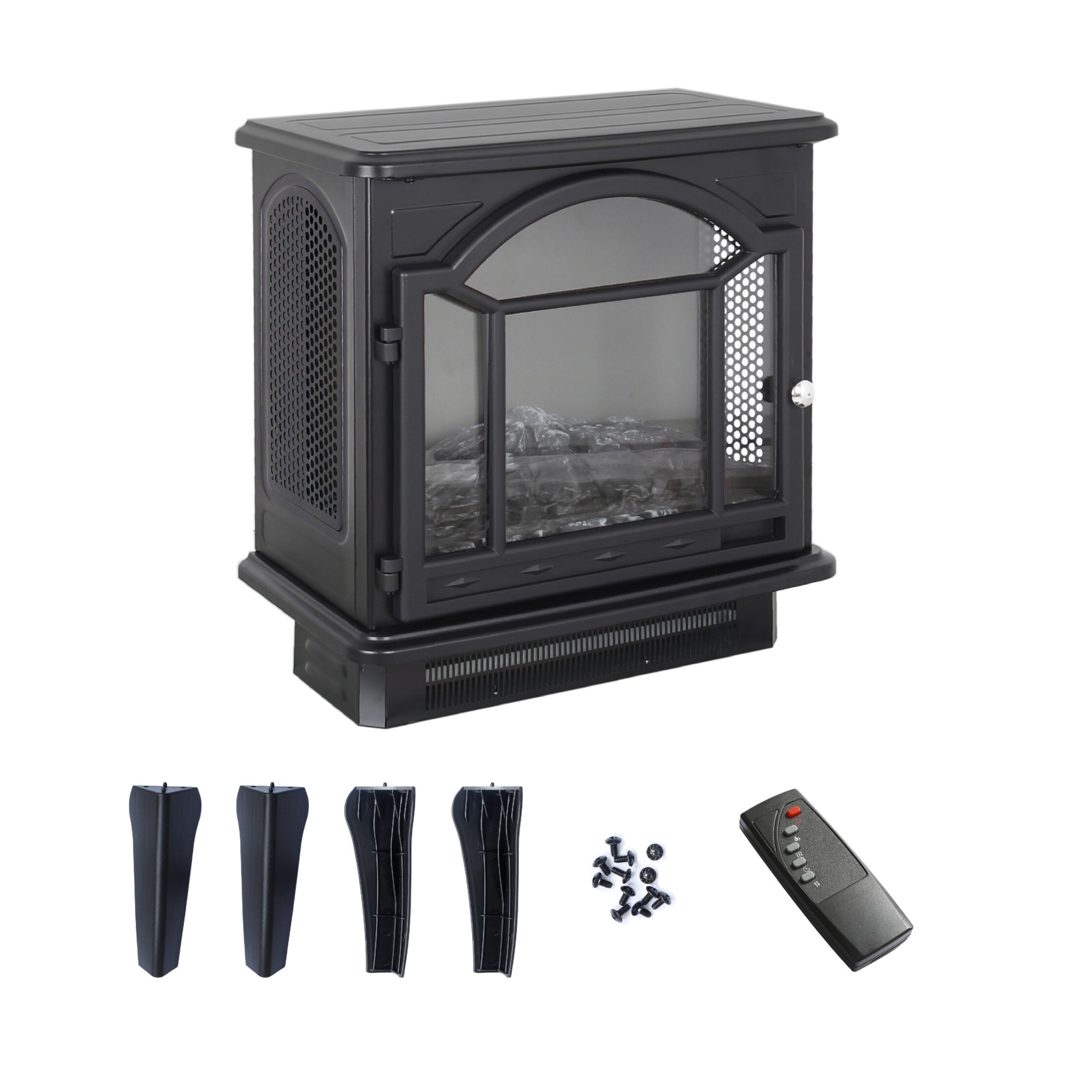 DEALTOPS 17.52'' Electric Fireplace Heater Stove, Realistic Adjustable Flame Effect Stove, Antique Black