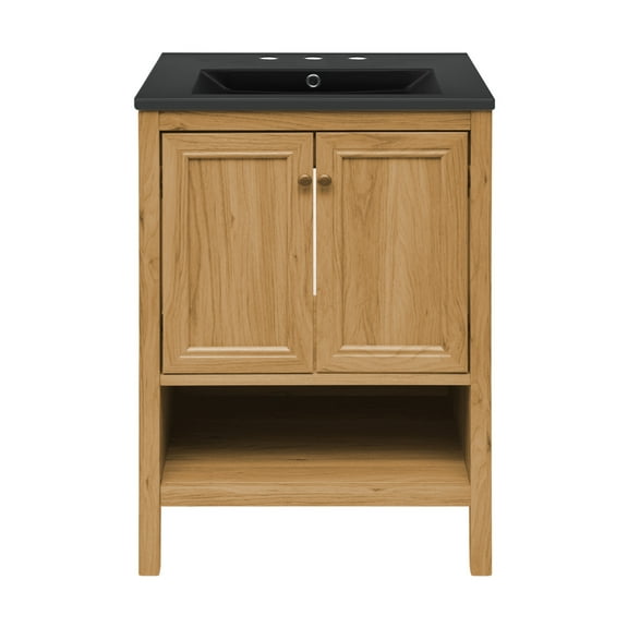 Chateau 24" Freestanding Bathroom Vanity in Golden Oak with Black 3-Hole Centerset Sink Top