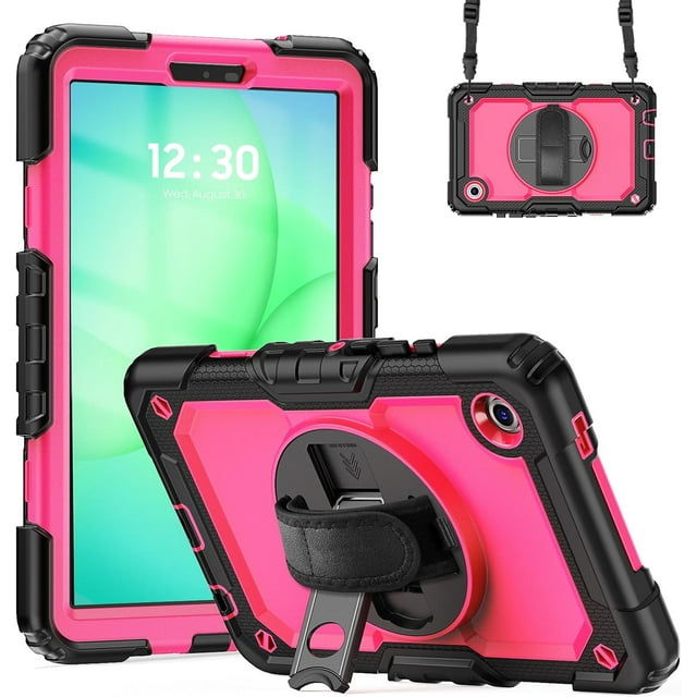Funda para Samsung Galaxy Tab A11 de 8,7 pulgadas (2025) y Galaxy Tab A9 de 8,7 pulgadas (2023), resistente, a prueba de golpes, con soporte giratorio de 360° y correa de mano/bandolera
