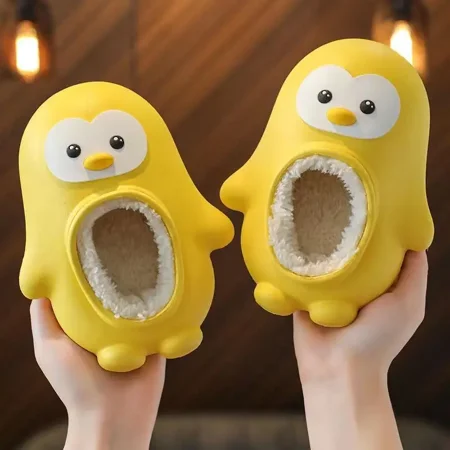 

Autumn Winter Kids Warm Waterproof Non-slip Cute Penguin Slippers Home Shoes