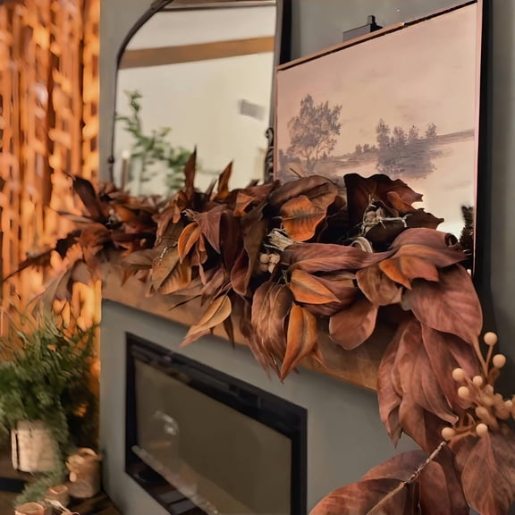 2025 NEW Brown Magnolia Fall Garland 6Ft Artificial Garland with Pinecones, Indoor Outdoor Fall Decor for Home, Autumn Mantel Garland, Thanksgiving Decorations & More(1PCS)