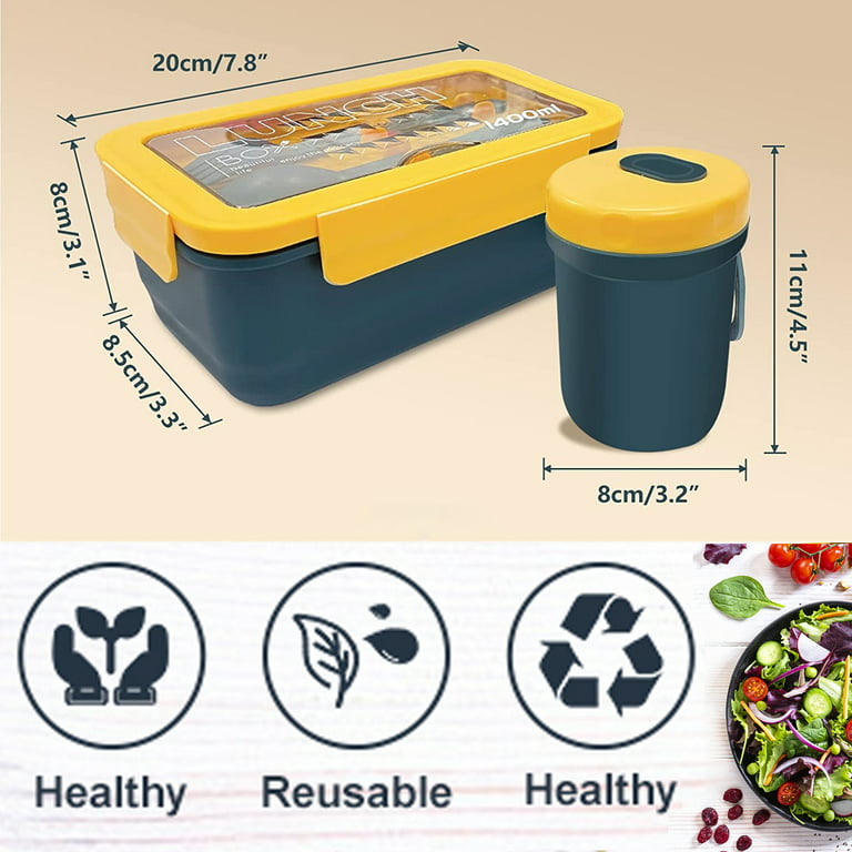 COCOBELA Portable Bento Lunch Box for Adults and Kids With 3  Compartment,1400ML Leak Proof Bento Lunch Box Kit Lunch Container Included  Reusable Insulated Lunch Bag, Soup Cup, Spoon & Fork 
