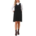 thumbnail image 2 of INSPIRE CHIC Women's Corduroy Overall Dress 2026 V Neck Sleeveless A Line Casual Pinafore Dresses with Pockets S Black, 2 of 6
