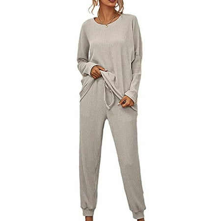 

Rejlun Women Sleepwear Tops And Pants Nightwear Drawstring Loungwear With Pockets Pajamas Baggy Joggers Pjs Gray M