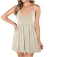 thumbnail image 2 of LOVZFMLL Combishort Décontracté à Bretelles pour Femmes Couleur Unie Beige m, 2 of 8