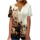 thumbnail image 1 of Gibobby Playeras Mujer Camisetas Cuello V Mujeres verano impresión moda Sexy botón Cardigan manga corta camisa cuello Casual túnica ajustada ropa Tops(Beige,M), 1 of 5