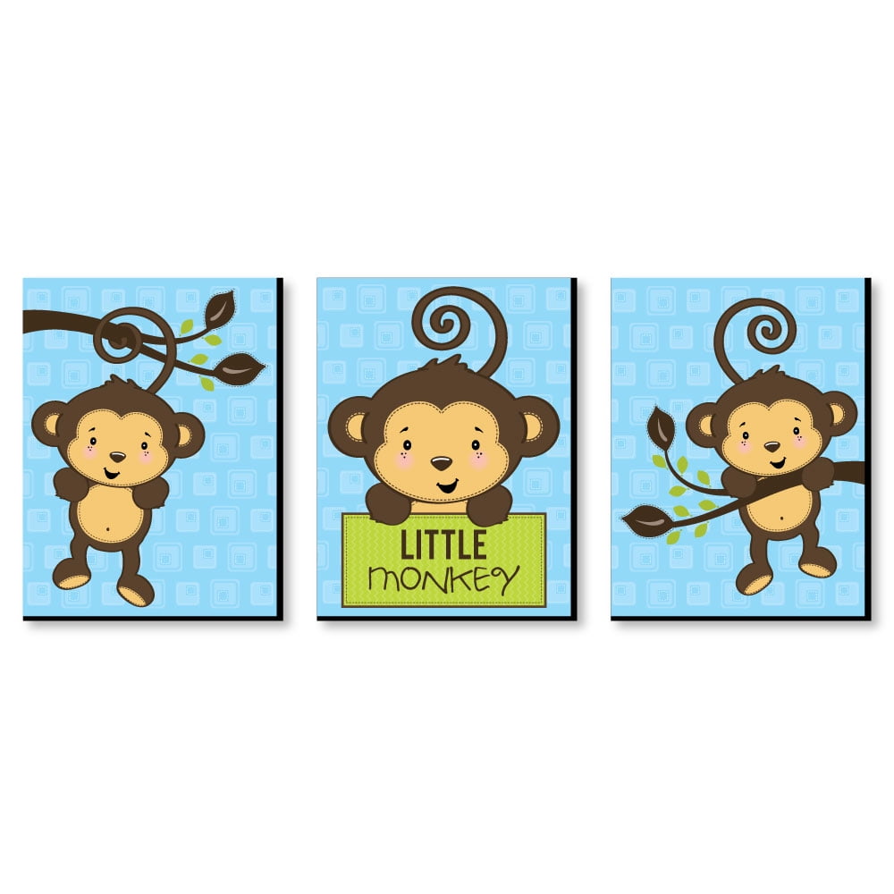Set Of 3 Monkey Wall Art Monkey Nursery Art Prints 