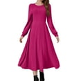 thumbnail image 4 of CharmCyan Women’s Long Sleeve Pleated Maxi Dress with Crew Neck Solid Ribbed Knit Fabric Elegant A Line Casual Style Comfortable Fit Hot Pink XL, 4 of 9