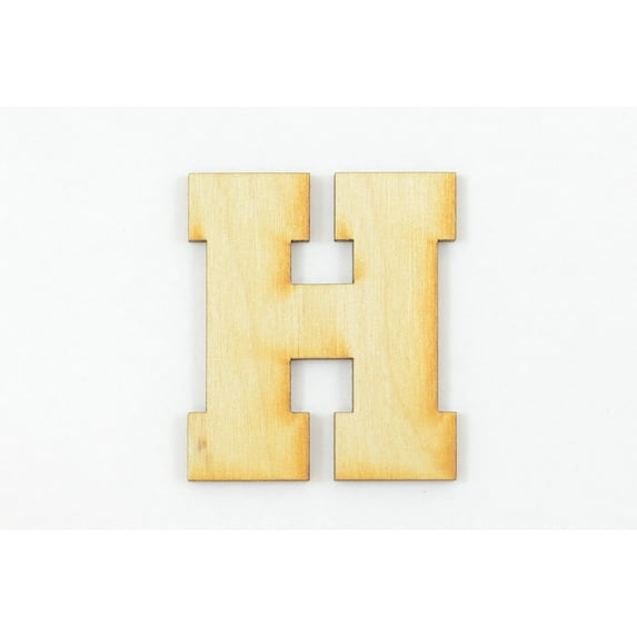 1 Pc, 4 Inch X 1/4 Inch Thick Collegiate Font Wood Letters H Easy To Paint Or Decorate For Indoor Use Only