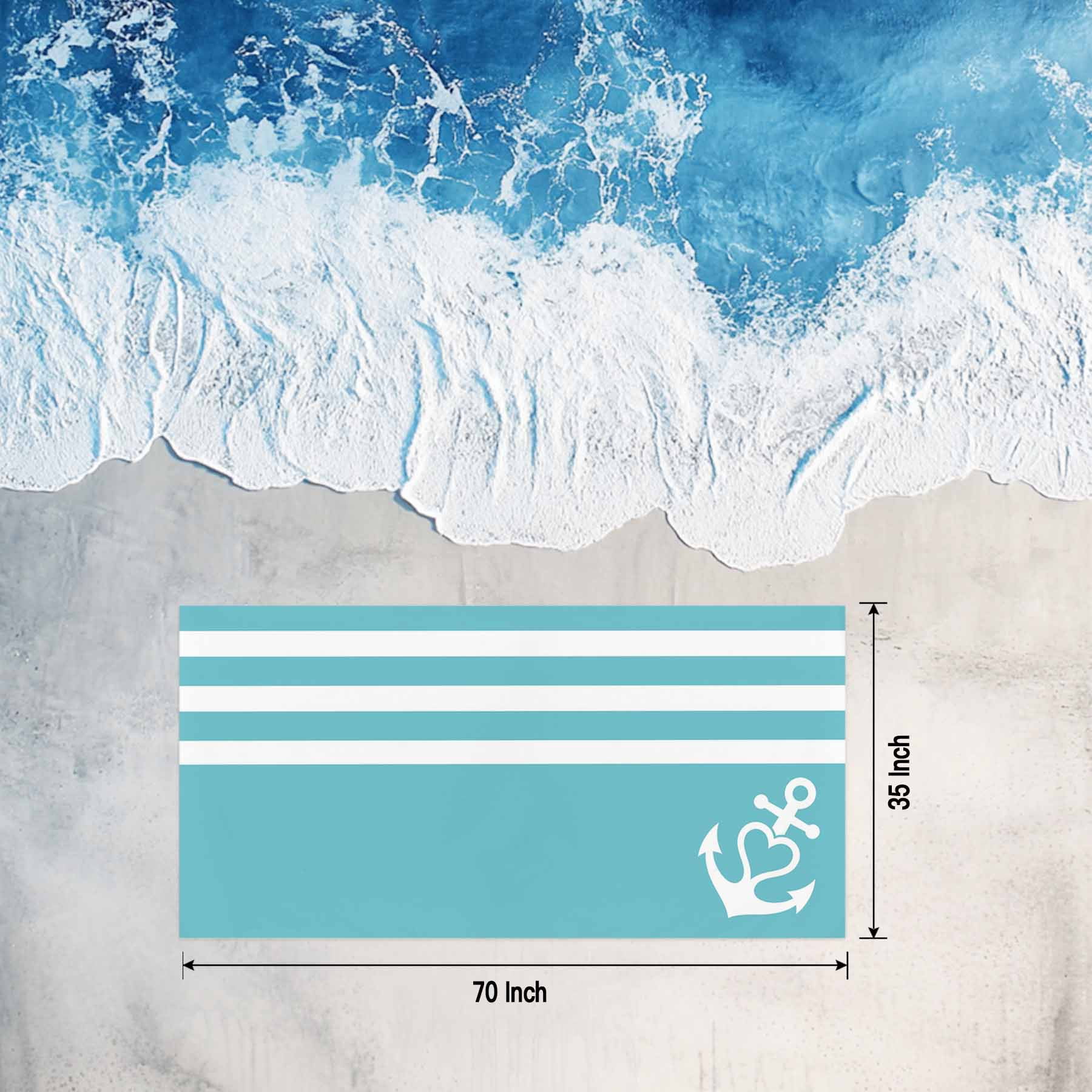 Beach Towel Nautical Anchor Bath Pool Towels Geometric Teal Blue Stripes Absorbent Beach Towel Soft Large Quick Dry Lightweight Camping Travel Sports Yoga Gym Swim Towels for Adult 35x70 Inch