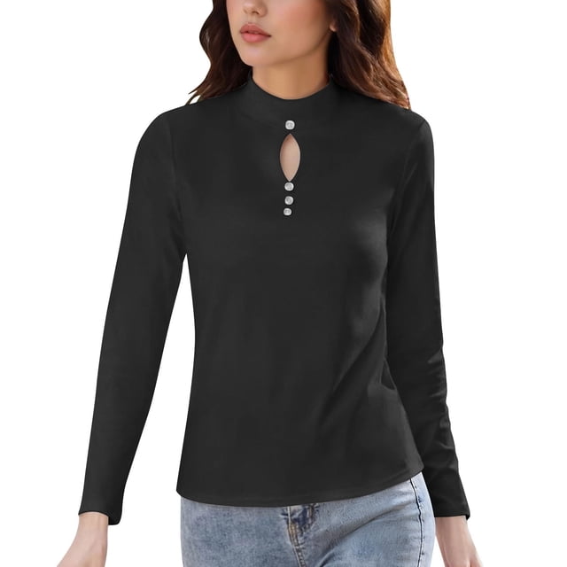 Hauts en Molleton pour Femmes, Couleur Unie Manches Longues Molleton Double Face, Couche de Base pour Femmes