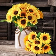 Mocoosy 4 Bunches Artificial Sunflower Bouquets, Fake Sunflowers with Stems, Silk Wildflowers Realistic Yellow Faux Sun Flowers for Wedding Decorations Fall Floral Arrangements Home Table Decor