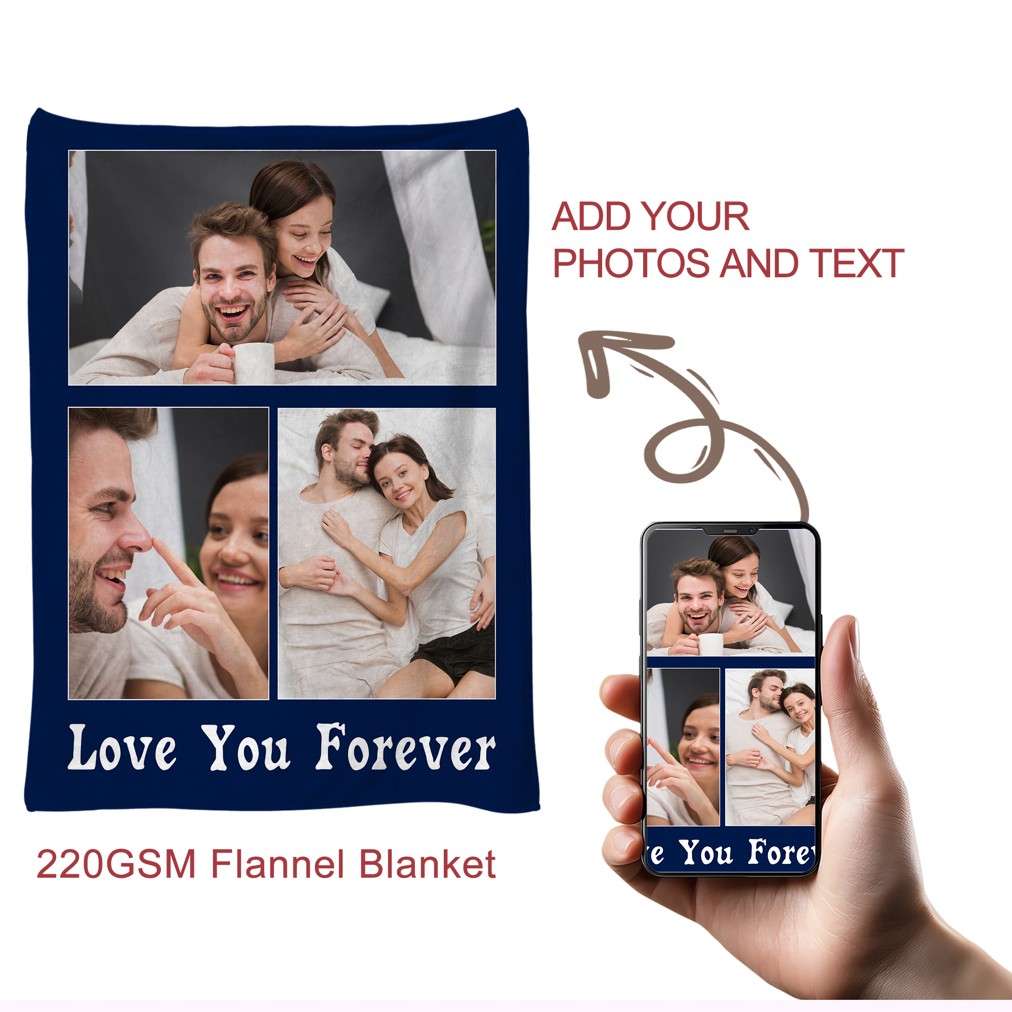 JML Custom Soft Flannel Blanket - Personalized Photo & Text Throw, Blankets & Throws 60"x80" for Kids, Pets, & Adults
