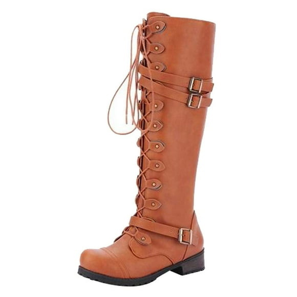 Rinsvye Women Gothic Vintage Style Women's Boots Low Heel Lace Up Retro Punk Buckle Boots for Women Wide Width Cuff Women Boots with Heels Boot Liner Socks for Women Booties and Boots Heels